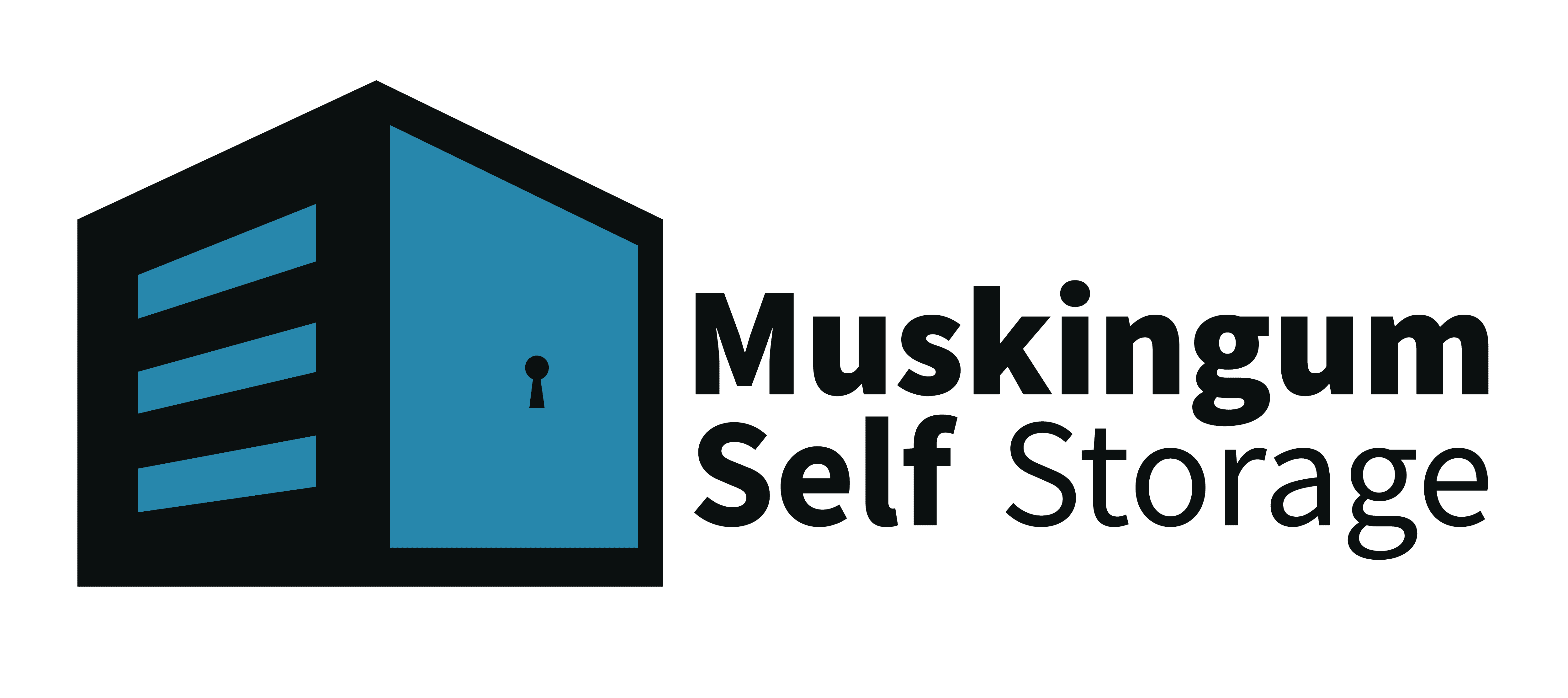 Image of a self storage unit next to the text Muskingum Self Storage